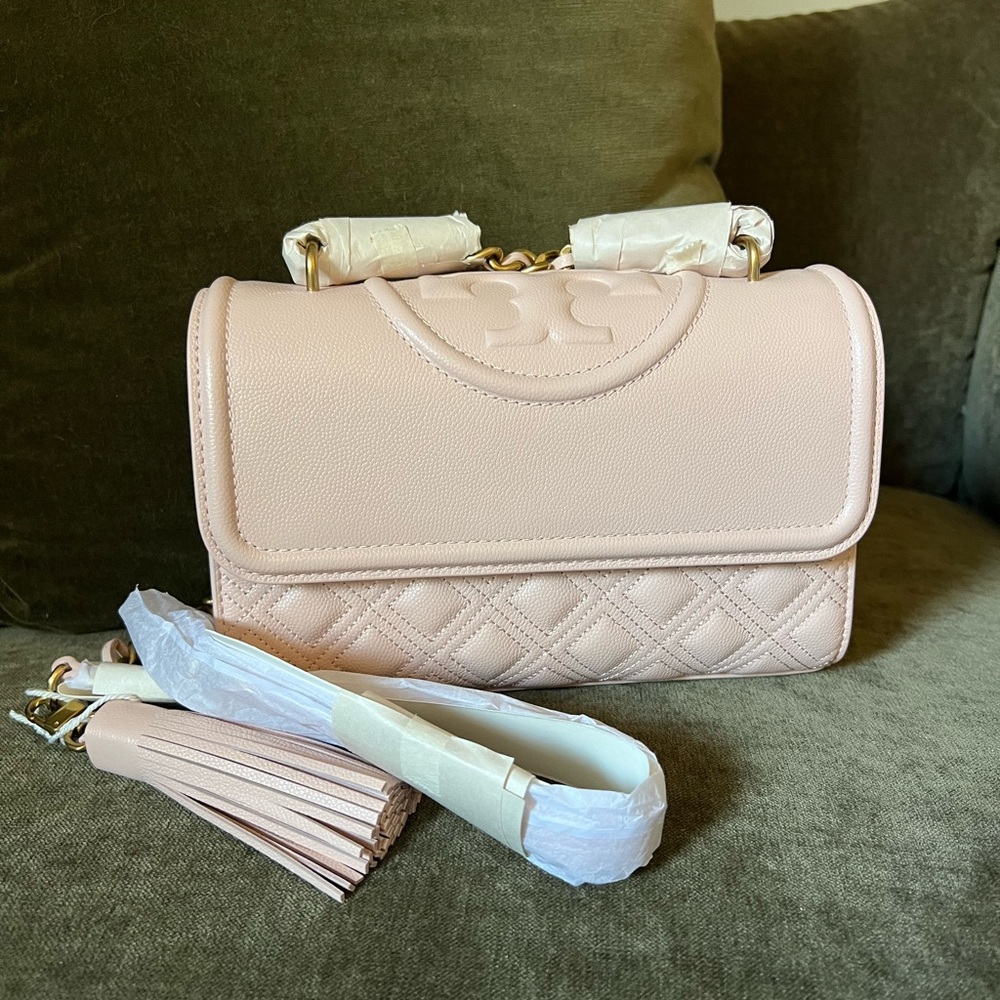 Tory Burch Fleming Convertible Leather Shoulder Bag in Blush NWT